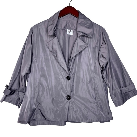 PLANET by Lauren G Button Front Lightweight Nylon Jacket One Size in Taupe - Picture 1 of 14